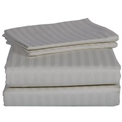 Fab Furnish Stripe Pattern 6 Piece Sheet Set 100% Egyptian Cotton Up To 30 Inches Deep Pocket 400 Tc Ivory Color King Size 11-15 Inches Deep Pocket .