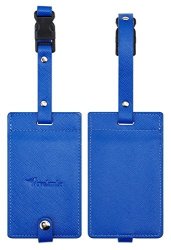 Travelambo Synethic Leather Luggage Tags & Bag Tags 2 Pieces Set In 8 Colors Blue