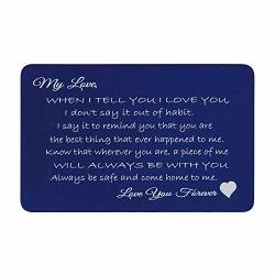 Love You Forever Laser Engraving Metal Wallet Love Note MINI Insert Card To My Husband Wife Anniversary - Navy
