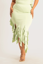Araya Waterfall Ruffle Skirt - Smoke Green - L