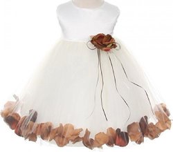Infant Toddler Baby Girl Dress Satin Bodice Petal Pageant Flower Girl Dress 19KD5B Ivory Chocolate S
