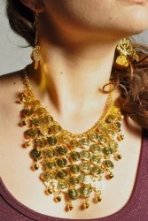 Pearl Belly Dancing Coin Necklace And Earring Set - Gold