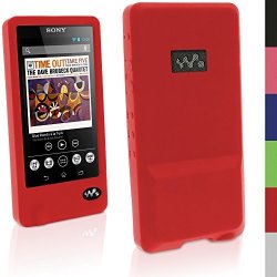 Igadgitz Red Rubber Silicone Gel Case For Sony Walkman NWZ-ZX1 + Screen Protector