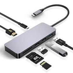 Gikersy USB C Hub 7 In 1 Aluminum Type C Adapter With 87W Pd Charging Port 4K HDMI Output 1 USB 3.0 2 USB 2.0