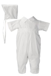 White Poly Cotton One Piece Christening Baptism Coverall With Pin Tucking