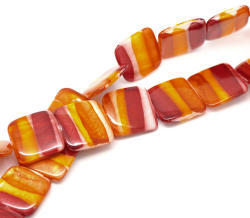 Shell Beads - Red Orange And Yellow - Multicolor - Stripes - Square - 20x20mm