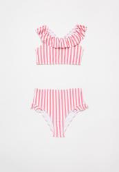 PoP Candy Stripe Two Piece Frill Swimsuit - Pink & White