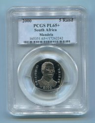 Nelson Mandela Year 2000 Smiling Face Pcgs Graded PL65+ Pl 65 + Super Rare + Designation R5 Coin