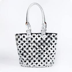 Angelina Silver Basket Leather Shoulder Bag - Silver Leather