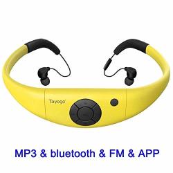 Tayogo Waterproof MP3 Player Bluetooth Swimming Headphones With Shuffle Feature Support MP3 Play fm app Control - Yellow