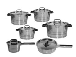 12 Piece Thermal Bottom Stainless Steel Cookware Set - Bruised Silver Trim