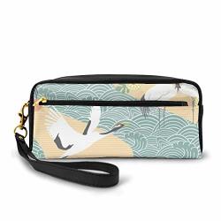 Crane Heron With Birds Japanese PATTERN-1 Travel Makeup Cosmetic Case Portable Brushes Case Toiletry Bag Travel Kit Organizer Cosmetic Bag