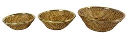 Round Deep Flat Metal Fencing Decorative Fruit Bowl Wooden Cane Bowls Set Of 3 Pcs PWN-CB38A