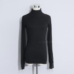 Twotwinstyle Zipper Long Sleeved High Collar Off Shoulder Knitted Sweatshirt - Black One Size