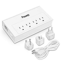 TRAVEL Voltage Converter Power Strip USB 4 Outlets & High Speed Smart USB Charging Ports With Adapter Charging Station Powerjc White