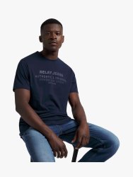 Men&apos S Slim Fit Tonal Branded Navy Graphic T-Shirt