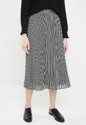Only Paige Life Above Calf Skirt - Black Stripes