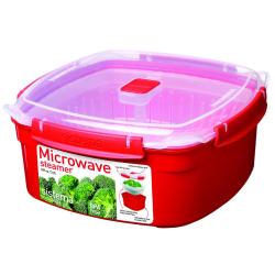 Sistema Large Microwave Steamer - Red Base Clear Lid With Red Accents