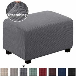 Ottoman Slipcovers Footrest Sofa Slipcovers Footstool Protector Covers High Spandex Lycra Slipcover Machine Washable Cover With Spandex Jacquard Checked Pattern Standard Size Charcoal Gray