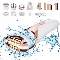 Hizek Epilator For Women Cordless Wet & Dry 4 In 1 Electronic Hair Removal Including Lady Shaver Body Exfoliation Brush And Body Massager For
