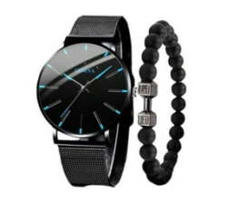 Geneva Men Business Stainless Steel Mesh Belt Quartz Watch With Bracelet