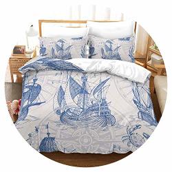 Kanyeah Home Beddings Fashion Bed Linens Set Digital Printing Nautical Ship Beding Duvet Cover Set Soft Comfortable Boys Bedclothes Us Twin Queen NO.02 Twin 2PCS