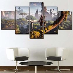 Zhffyy Wall Art Canvas Painting Living Room Home Decorative Printed 5 Piece Game Horizon Zero Dawn Gameplay Modular Picture