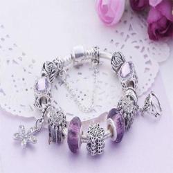Charming Purple And Silver Bracelet With Princess-themed Charms - Charm Bracelet 21CM