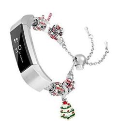 Wearlizer Compatible Fitbit Alta And Alta Hr Bands For Women Fit Bit Bracelet With Christmas Santa And Christmas Tree Metal Replacement Wrist Band Accessories