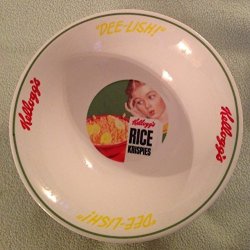 Vintage Kellogg's Green Girl Dee-lish Rice Krispies Ceramic Cereal Bowl