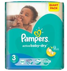 Pampers Active Baby 94 Nappies Size 3 Giant Pack