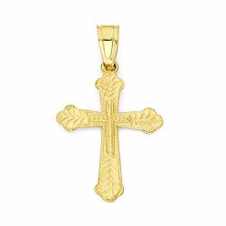 14K Real Solid Gold Cross Pendant For Necklace Dainty Religious Polish Finished Jesus Piece Jewelry For Baptism Or Christening