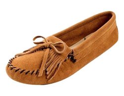 Minnetonka Women's Kilty Suede Softsole Moccasin Taupe 8.5 M Us