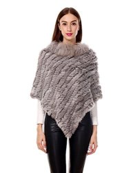 Womens Ferand Winter Elegant Knitted Rabbit Fur Poncho Cape With Warm Raccoon Fur Collar With Asymmetrical Hem One Size Natural Grey