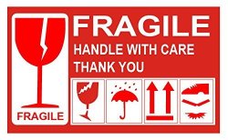 Remarkable 5"X 3" 500 ROLL Red Permanent Adhesive Fragile - Handle With Care - Thank You Warning Shipping Labels Stickers