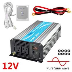 Power Inverter Pure Sine Wave 1200WATT 12V Dc To 110V 120V With Remote Control Dual Ac Outlets And USB Port For Rv Car Solar