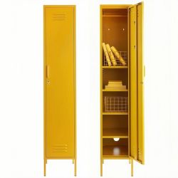 Steel Single Door Skinny Wardrobe Storage Cabinet - Mustard Yellow