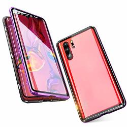 Compatible With Huawei P30 Pro 6.47 Inch Case Jonwelsy 360 Degree Front And Back Transparent Tempered Glass Cover Strong Magnetic Adsorption Technology Metal Bumper Purple black