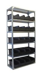6 Level Bolted Shelving Bay With 20 Black Store Bins Galvanized