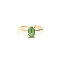 Four Claw Bright Green Emerald Cut Tourmaline Ring In Yellow Gold