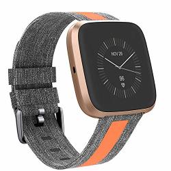 Eyayi Sports Watch Band For Fitbit Versa 1 2 Watches Strap Replacement Wristband Reflective Strip Canvas Strap Gray + Orange M