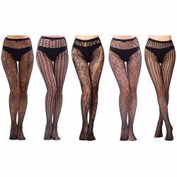 Valila Thigh High Stockings Suspender Pantyhose Tights With Garter Belt Fishnet Stockings Black 5PAIR