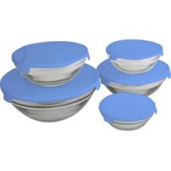 5 Piece Rounded Glass Container Bowl Set Blue