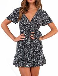 Relipop Summer Women Short Sleeve Print Dress V Neck Casual Short Dresses Small Type 1