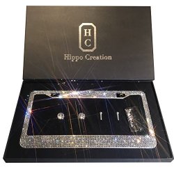 1 Pack Luxury Handcrafted Bling White Rhinestone Premium Stainless Steel License Plate Frame With Gift Box 1000+ Pcs Finest 14 Facets SS20 Clear