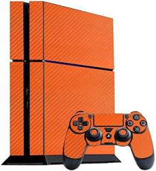 3D Carbon Fiber Orange - Air Release Vinyl Decal Faceplate Mod Skin Kit For Sony Playstation 4 PS4 Console By System Skins