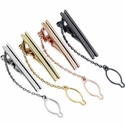 Amiter 4PCS Tie Clips Set With Chain For Men - 1.5 Inch Skinny Tie Clips Silver Black Gold Rose Gold
