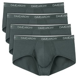David Archy Men's 4 Pack Ultra Soft Cotton Full Cut Briefs With Fly L Dark Gray