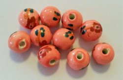 30 X 10mm Patterned Salmon Pink Ceramic Beads