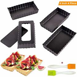 Tart Pie Pan 4 Inch Rectangular MINI Quiche Cake Pans For Baking With Removable Loose Bottom Non-stick Carbon Steel 4PC